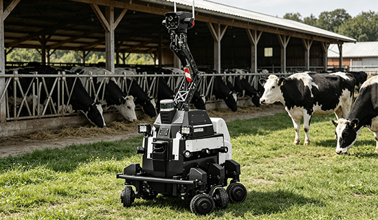 奥斯恩养牛场巡检机器人实现自主消杀巡检与推料